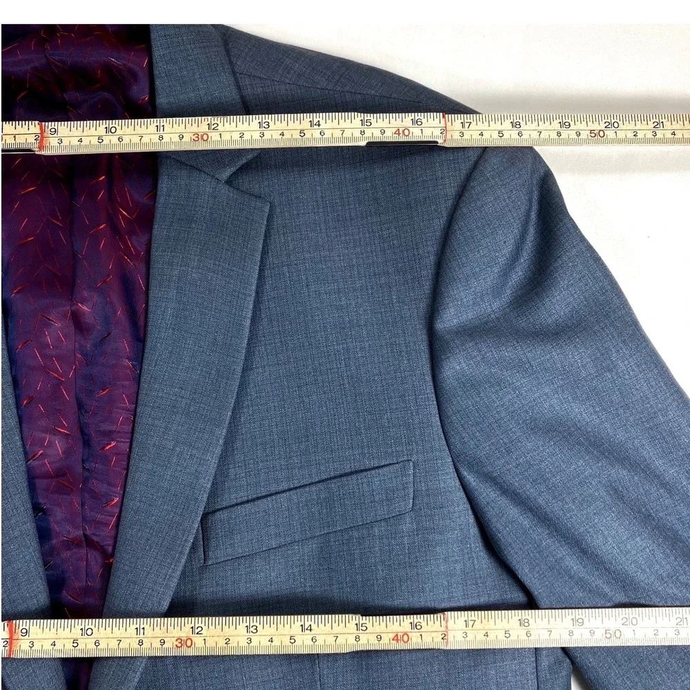Bespoke Blazer Blue Grey Hand Tailored Two Button Burgundy Purple Jaquard Lining